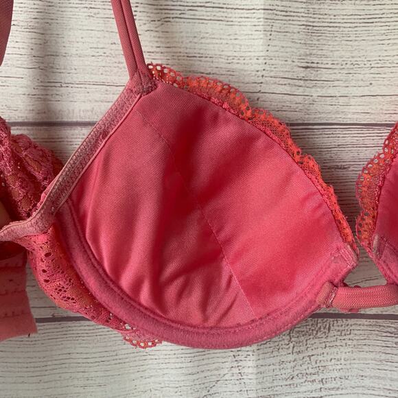 Retro Lily of France Pink with Orange Push-Up Bra Lace Adjustable Back Size 34B - Picture 12 of 16